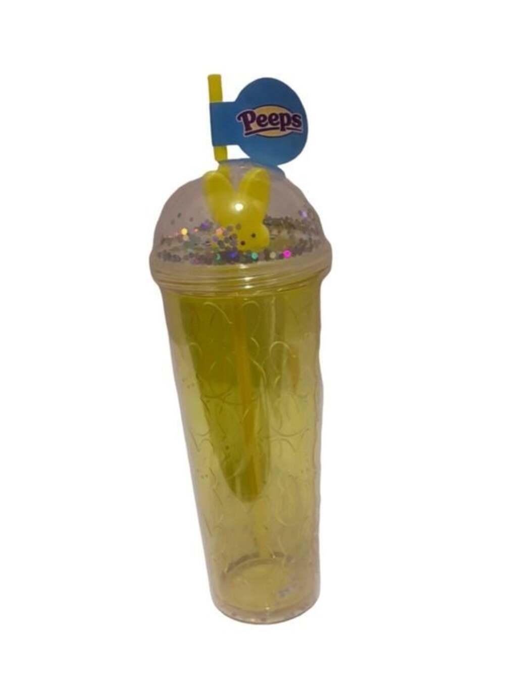 Peeps Bunny Glitter Tumbler Cup Yellow 26oz Double Wall Straw NWT